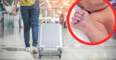 Lentokentällä kävelevä vauva ja vauvan käsi. Kuvat: Shutterstock
