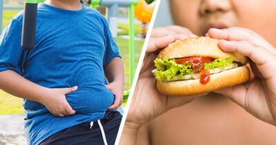 Lihavat lapset ja hampurilainen. Shutterstock.