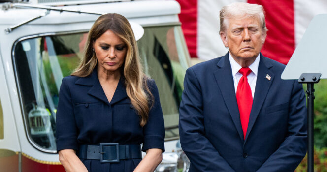 Melania ja Donald Trump osallistuivat 9/11 -iskujen muistotilaisuuteen keskiviikkona.