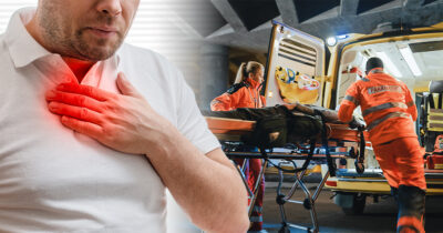 mies pitelee kättä rinnallaan. Ambulanssi. Kuvat: Shutterstock