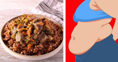 Ruoka-annos jossa tattaria (vas.) ja piirros ylipainoisesta kehosta oikealla