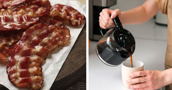 Paistettu pekoni ja kahvi tyhjään vatsaan voivat aiheuttaa hallaa monelle.