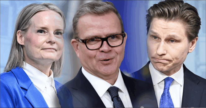 Riikka Purra, Petteri Orpo ja Antti Häkkänen. Kuvat: AOP