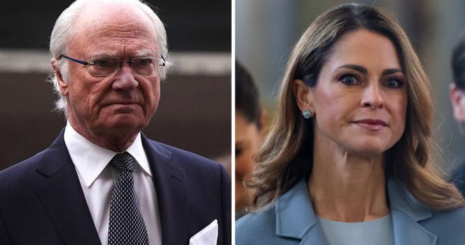 Kuningas Kaarle Kustaa (vas.), prinsessa Madeleine