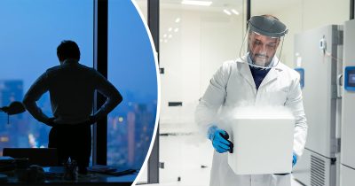 Surullinen mies, laboratorio. Kuvat: Shutterstock