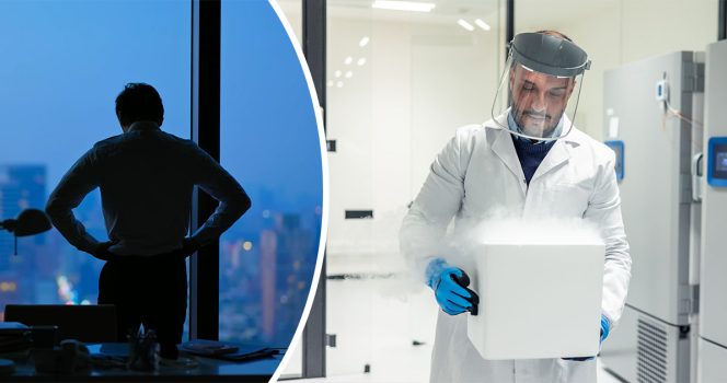 Surullinen mies, laboratorio. Kuvat: Shutterstock