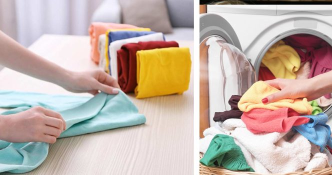 Vaatteiden viikkaaminen ja peseminen.