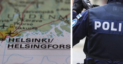 Helsinki kartalla (vas.), poliisin selkä