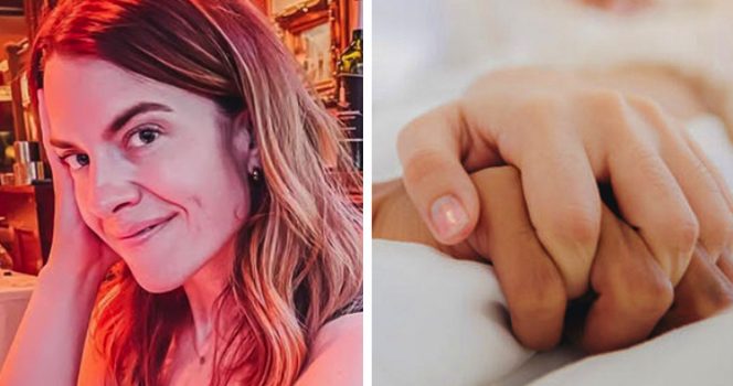 Toimittaja Brittany Gibbons päätti harrastaa seksiä joka päivä (vas.) ja kahden ihmisen kädet.