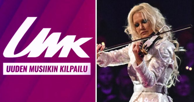 Uuden musiikin kilpailun logo (vas.) ja Linda Lampenius