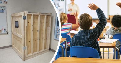 Laatikko luokassa, luokkahuone. Kuvat: Chrissy Jacobs/Facebook, Shutterstock