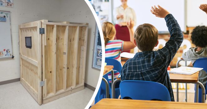 Laatikko luokassa, luokkahuone. Kuvat: Chrissy Jacobs/Facebook, Shutterstock