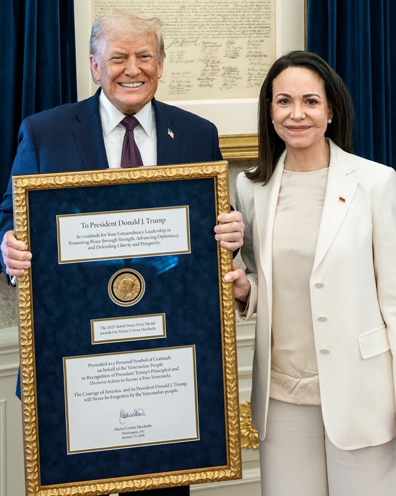 María Corina Machado luovutti saamansa Nobelin rauhanpalkinnon Donald Trumpille.