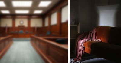 Oikeussali ja öinen olohuone