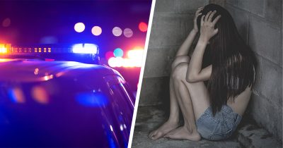 Poliisiauto. Pelokas kidutus tyttö. Kuvat: Shutterstock