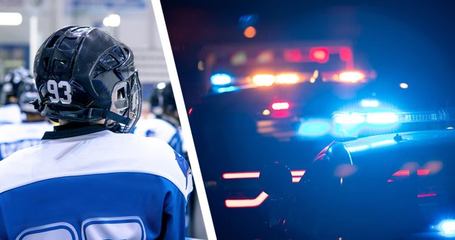 Jääkiekkoilija. Poliisivalot. Kuva: Shutterstock