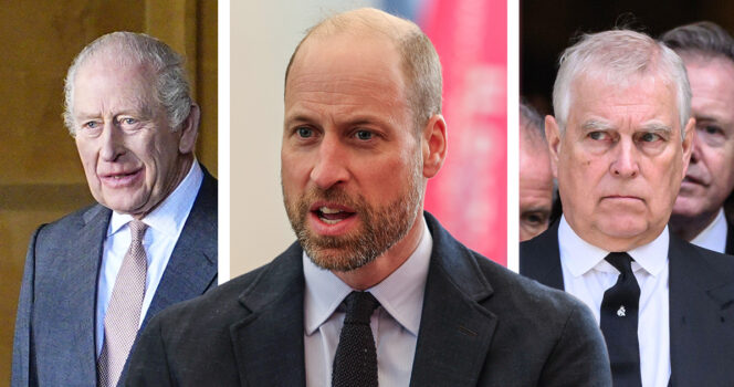 Kuningas Charles, prinssi William ja Andrew Mountbatten-Windsor. Kuvat: AOP