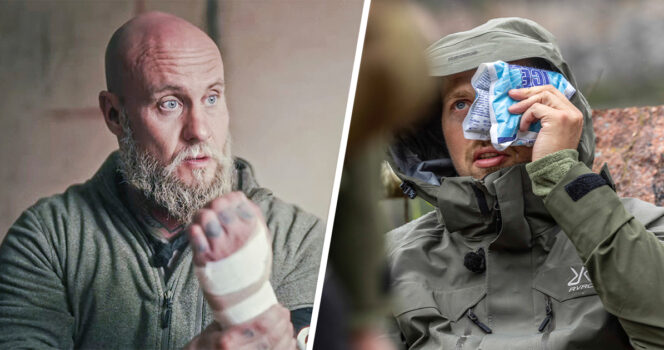 Tomi Långstedt ja Janne Nevalainen loukkantuivat Erikoisjoukot -ohjelmassa. Kuvat: Nelonen Media