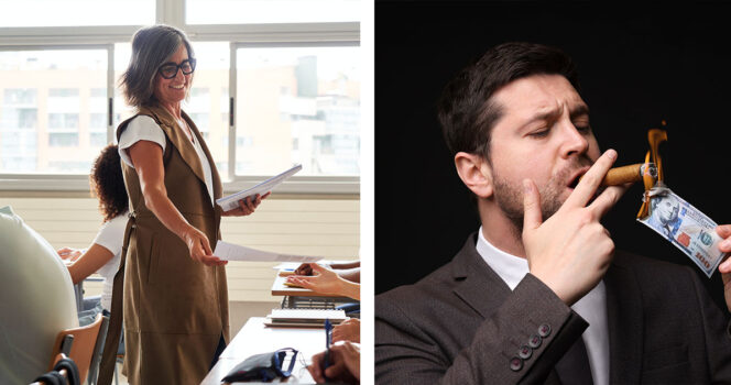 Opettaja ja toimitusjohtaja. Kuvituskuva