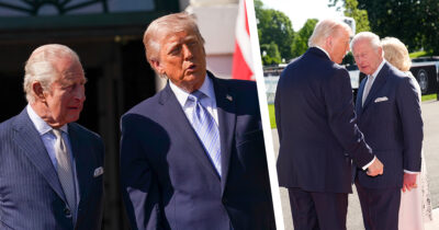 Kuningas Charles, donald Trump. Kuvat: AOP