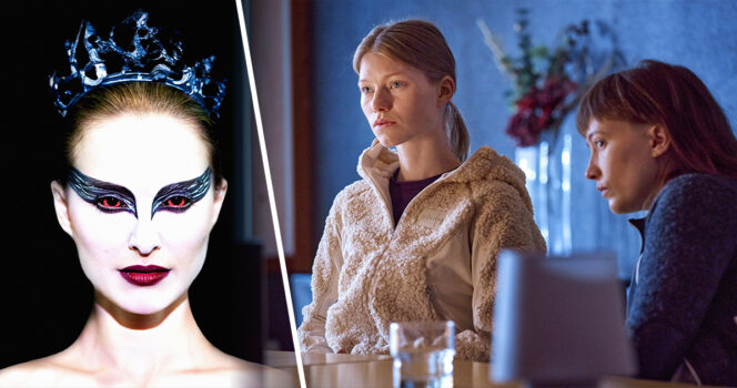 Kuvat: Natalie Portman Black Swan elokuvassa (AOP), Roosa Söderholm ja Sannah Nedergård Kylmä kausi -sarjassa (Yle Pressi)