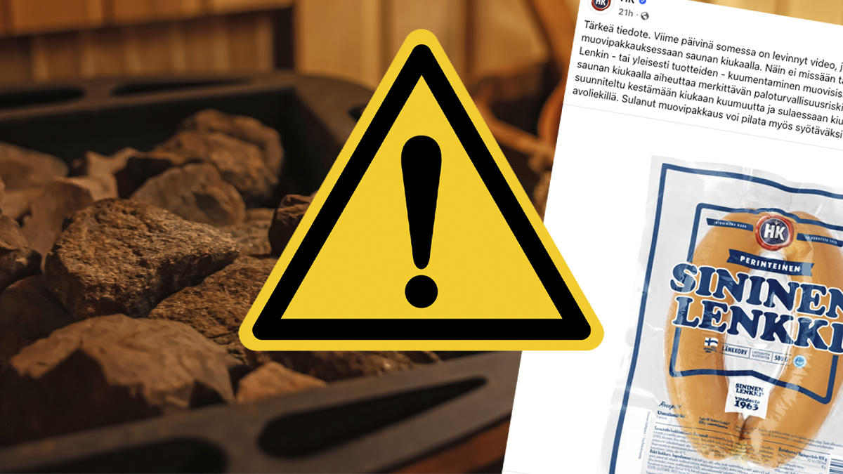 HK varoittaa vaarallisesta toiminnasta, jossa Sininen Lenkki makkaraa on kypsennetty kiukaalla muoveissa.