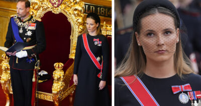 Kruununprinsessa Ingrid Alexandra oli pukeutunut suruhuntuun valatilaisuuteen.
