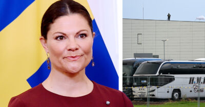 Prinsessa Victoria, busseja Gardemoen lentokentällä Haraldin hautajaisia varten. Kuvat: AOP