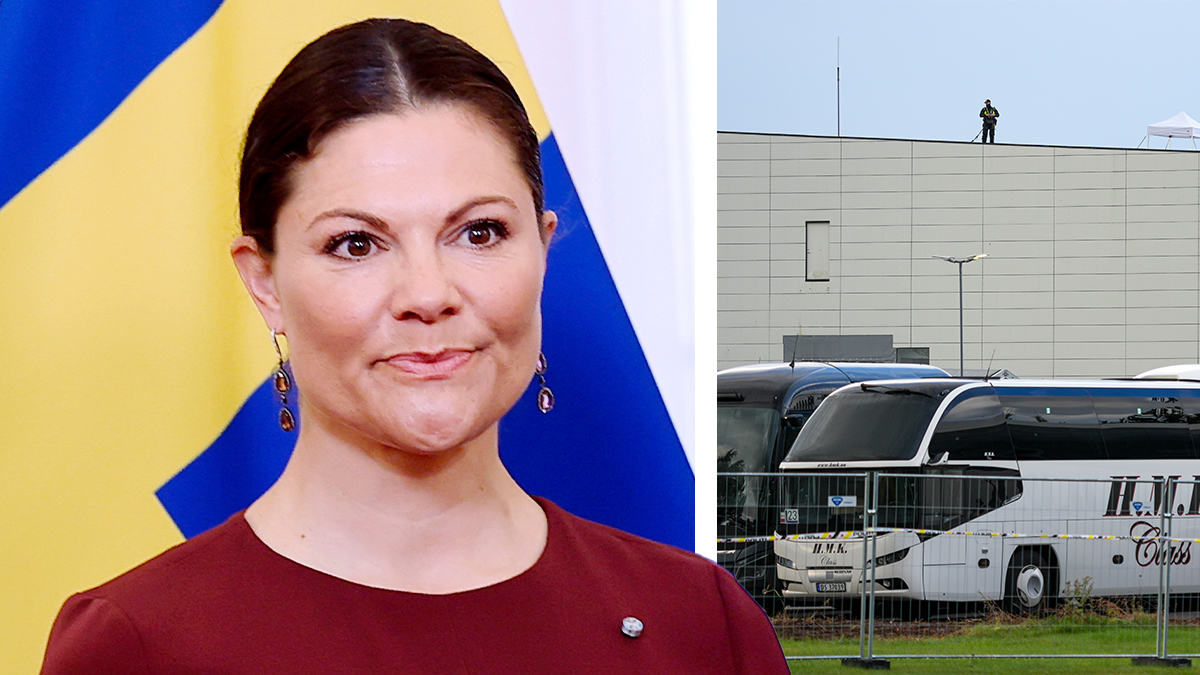 Prinsessa Victoria, busseja Gardemoen lentokentällä Haraldin hautajaisia varten. Kuvat: AOP