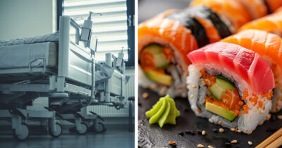 Nainen söi sushia ja koki halvaantumisen. Sushi ja halvaantuminen, sairaalasänky ja sushi. Kuvat: Shutterstock