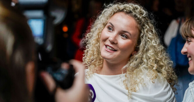 Emma Steinbakken under pressetreffet for høstprogrammene til TV Norge og HBO Max på Latter i Oslo.