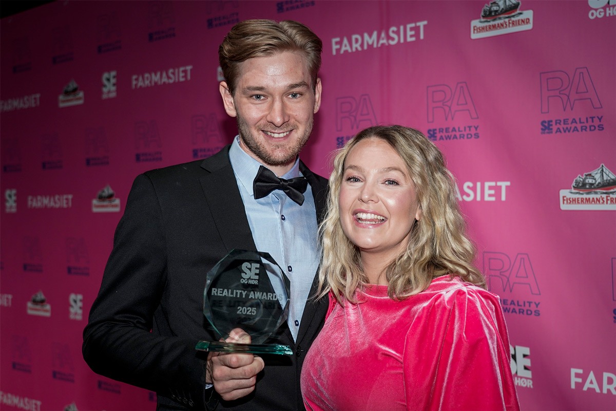 Camilla Sagen og Markus Botten etter utdelingen av Se og Hørs Reality Awards på Ambassaden i Oslo søndag kveld.