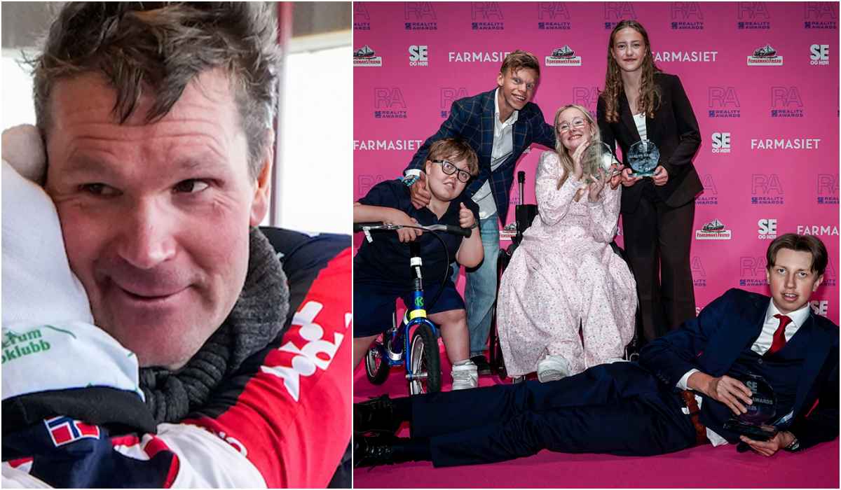 F.v.: Trygve Kroken-Braate, Mikkel Munthe, Pia Hasund Vareberg Sunniva Spangelo og Peder Danielsen (liggende) fra Team Pølsa etter utdelingen av Se og Hørs Reality Awards på Ambassaden i Oslo søndag kveld.