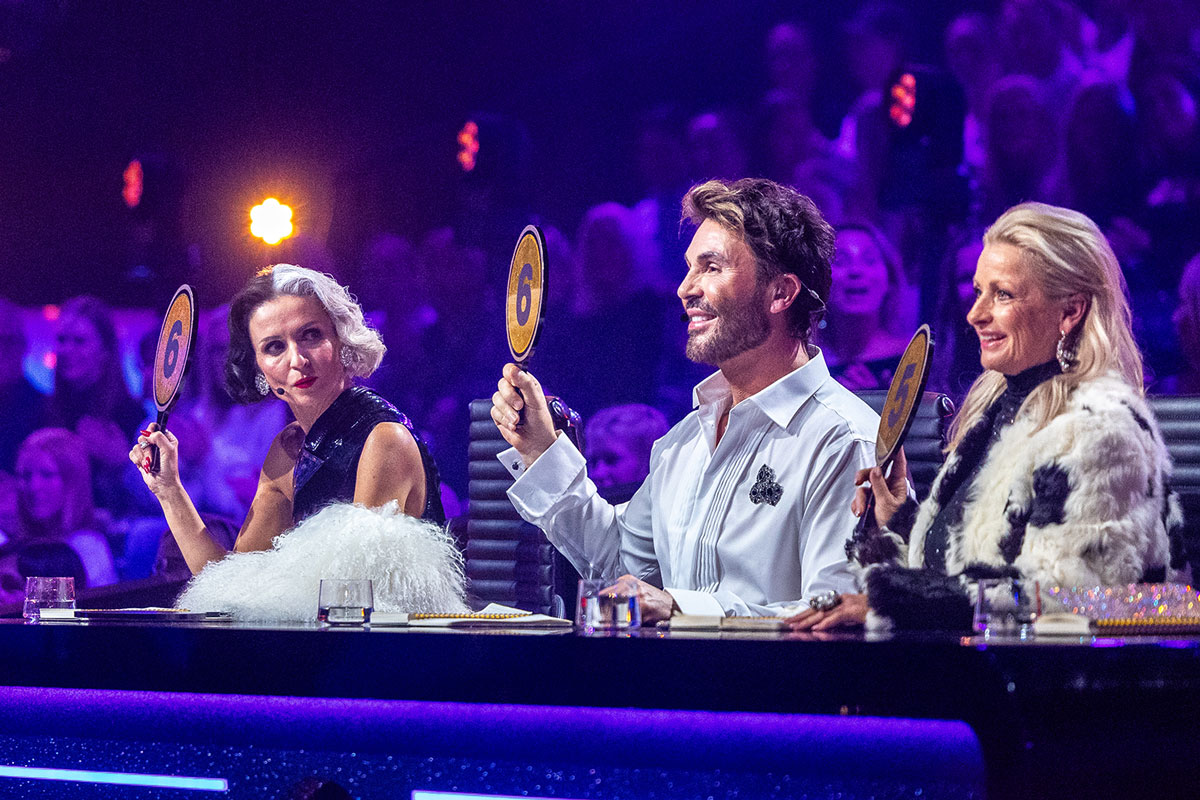 Nadya Khamitskaya, Jan Thomas og Merete Lingjærde under program 3 av Skal vi danse 2025.