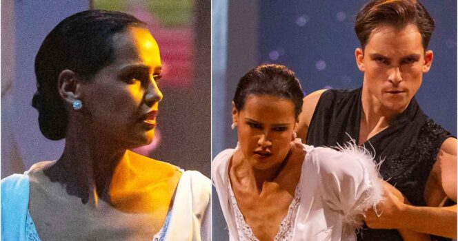 Desta Marie Beeder og Tarjei Svalastog opptrer under program 4 av Skal vi danse 2025.