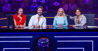 Cengiz Al, Merete Mørk Lingjærde, Jan Thomas og Nadya Khamitskaya under program 5 av Skal vi danse 2025.