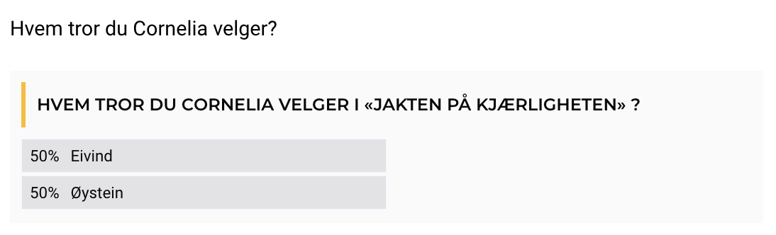 «Jakten på kjærligheten»-Cornelia må velge å sende hjem en av frierene