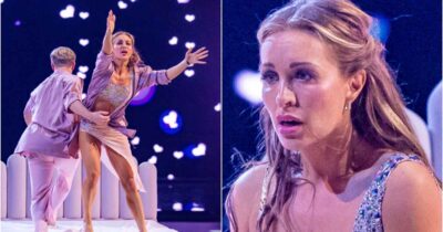 Carina Dahl og Ole-Thomas Hansen opptrer under program 5 av Skal vi danse 2025.