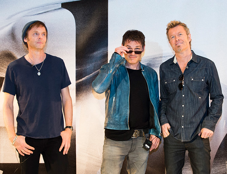 Paul Waaktaar Savoy, Morten Harket og Magne Furuholmen i a-ha under pressekonferanse i den Norske Ambassaden i Berlin i forbindelse med sitt comeback i 2015. 