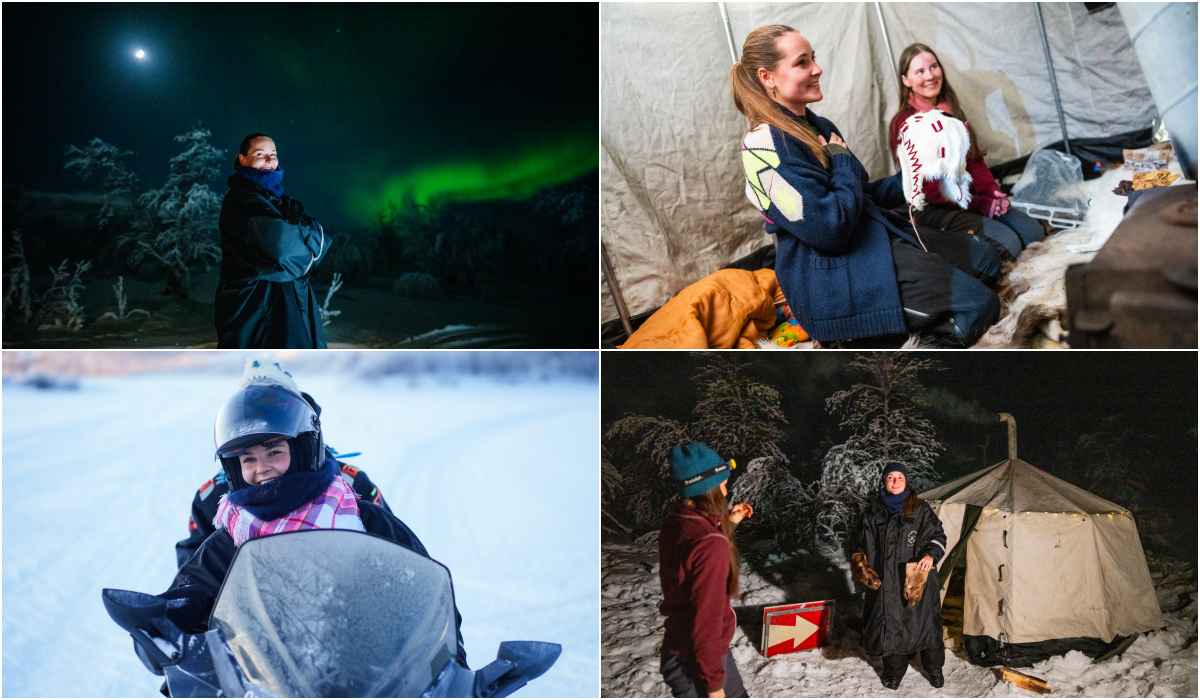 Prinsesse Ingrid Alexandra får en gave av Karen Elen Anne under et besøk på gjeterhytta Sámmolasbeaska inne i Anárjohka nasjonalpark på Finnmarksvidda under sitt fylkesbesøk til Finnmark. 