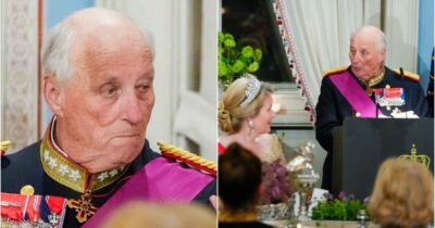 Kong Philippe, dronning Mathilde og kong Harald under gallamiddagen på Slottet i forbindelse med statsbesøket til det Belgiske kongeparet.