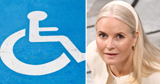 Illustrasjonsbilde av en handicapparkering & kronprinsesse Mette-Marit