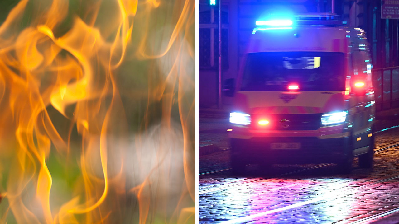 Sjangerbildet: Ild og en ambulanse.