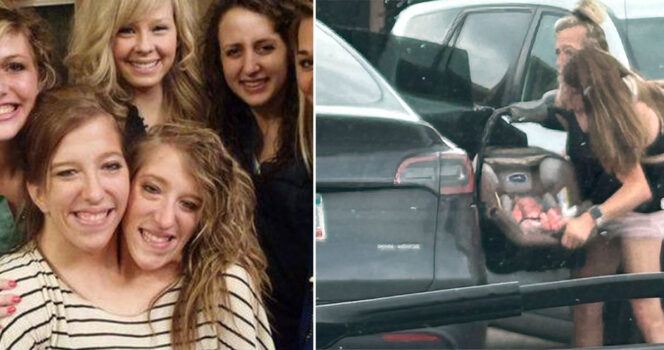 De siamesiske tvillinger Abigail og Britanny er ved flere lejligheder blev set med en baby.