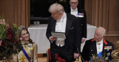 Kate Middleton (til venstre), Donald Trump (i midten), Kong Charles (til højre).