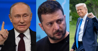 Vladimir Putin, Volodymyr Zelenskyj og Donald Trump