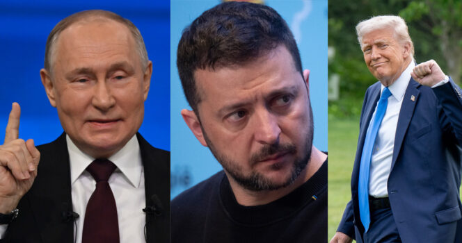 Vladimir Putin, Volodymyr Zelenskyj og Donald Trump