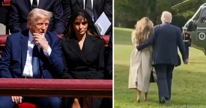 Donald Trump (sinistra/destra), Melania Trump (centro).