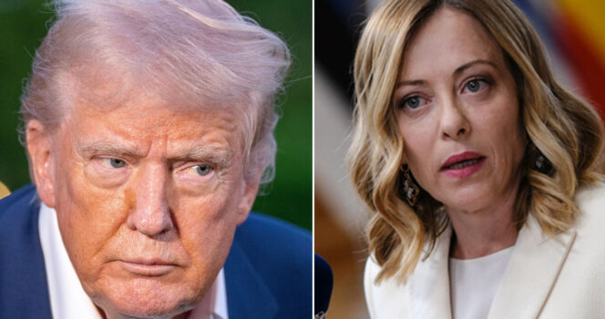 Meloni alza gli occhi al cielo durante un incontro con Trump