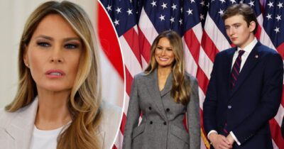 Melania Trump (a sinistra, al centro), Barron Trump (a destra).